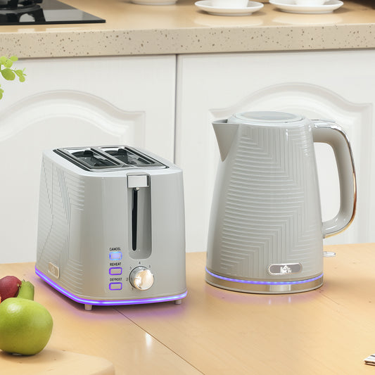 HOMCOM Modern Kettle And Toaster Set Grey With 1.7L Kettle For Fast Boiling And Auto Shutoff Safety