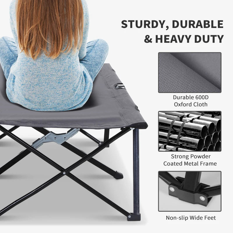 Outsunny Double Camping Cot Bed with Bag - Grey, Portable Folding Outdoor Sleeping Cot for Two - ALL4U RETAILER LTD