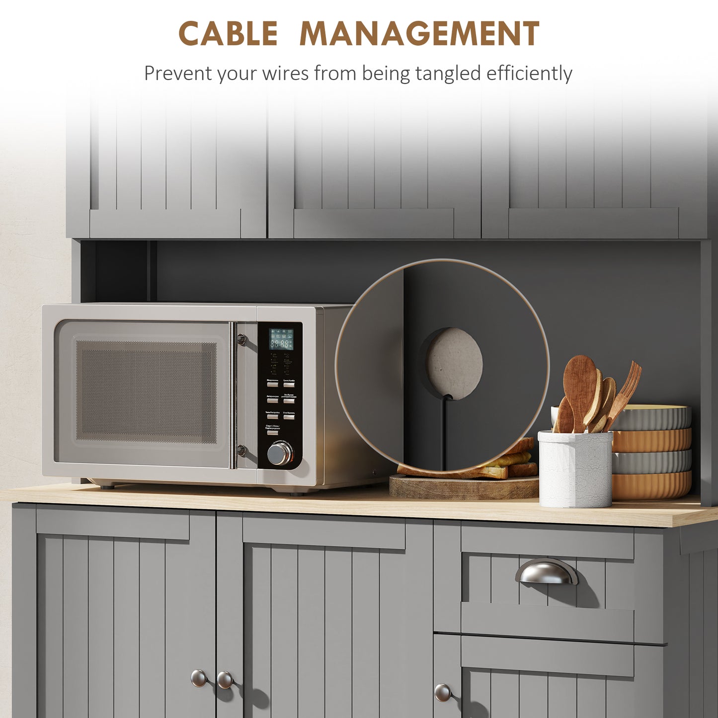 HOMCOM 180cm Freestanding Kitchen Cabinet Grey With Open Countertop Drawer And 6 Doors Modern Storage