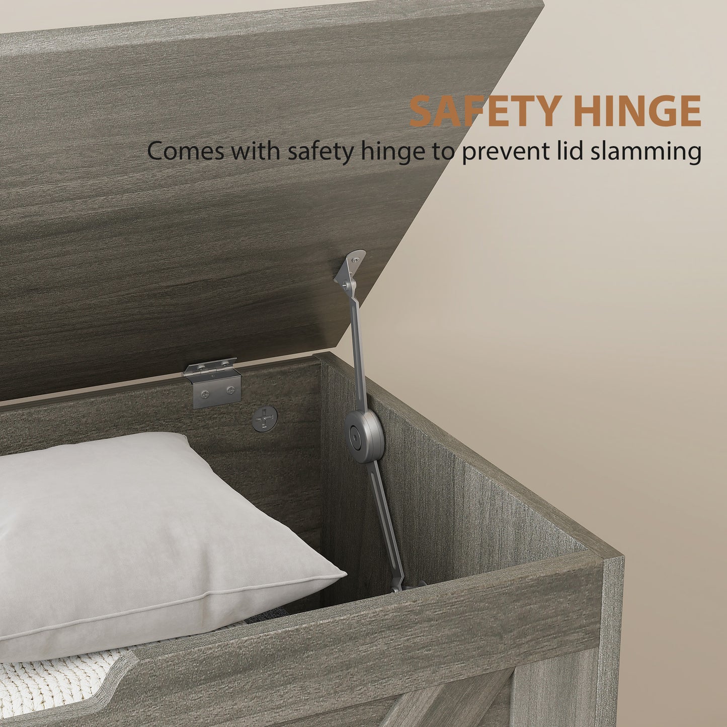 HOMCOM 100L Storage Ottoman Box With Safety Hinges In Charcoal Grey Seatable Trunk