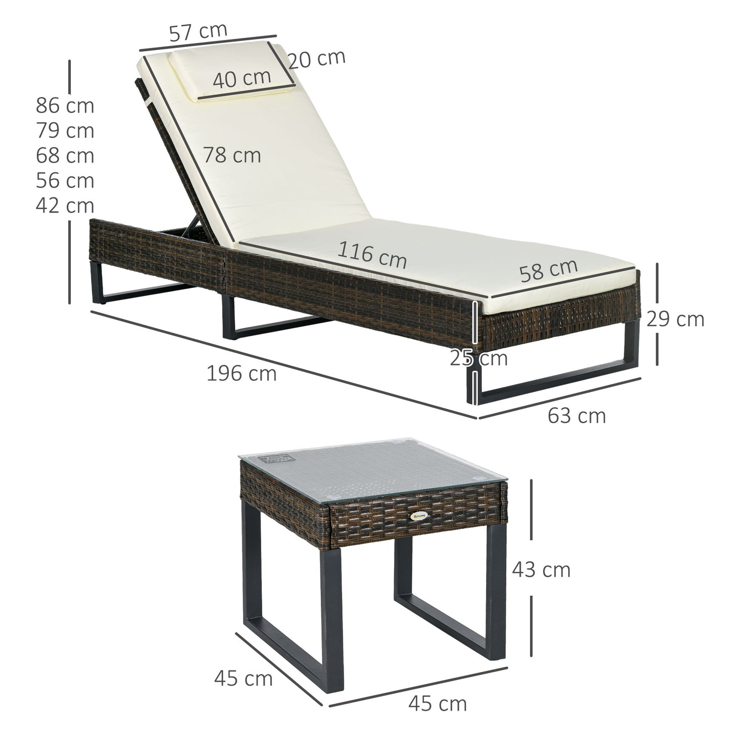 Outsunny Cream Three-Piece Recliner Lounge Set with Tempered Glass Table - ALL4U RETAILER LTD