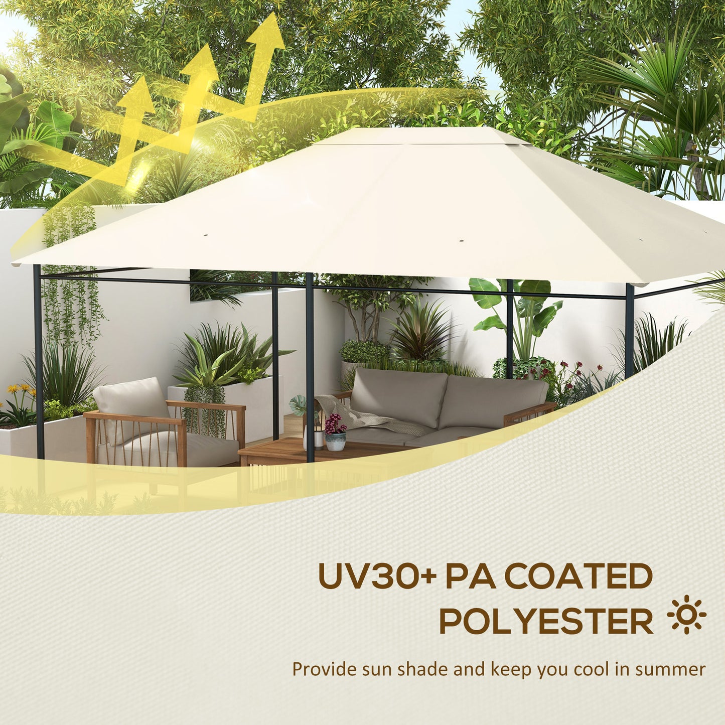 Outsunny 3 x 4m Gazebo Canopy Replacement Cover Top Cover Only Cream White Weather Resistant PA Coated Polyester