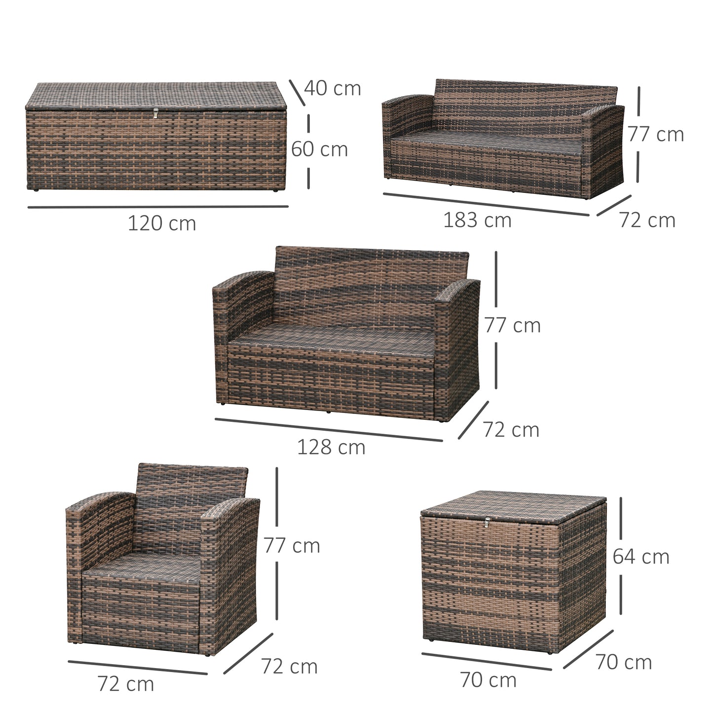 Outsunny 6 Piece Rattan Garden Set 7 Seater Wicker Outdoor With Storage Tea Table And Side Table Orange Cushions