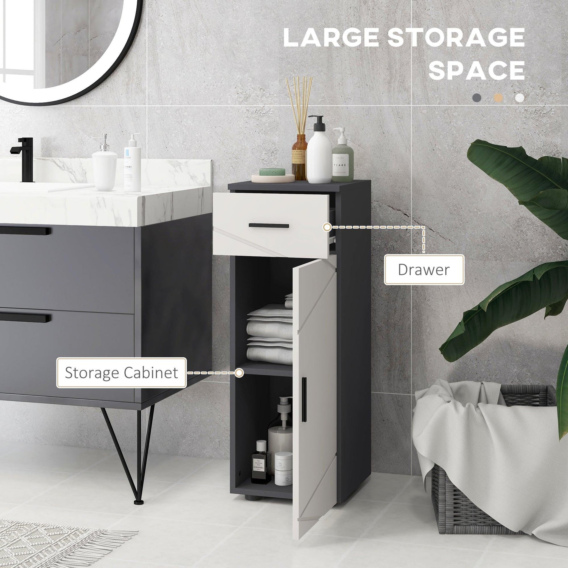 kleankin Bathroom Storage Cabinet, Slim Bathroom Cabinet with Soft Close Door - ALL4U RETAILER LTD