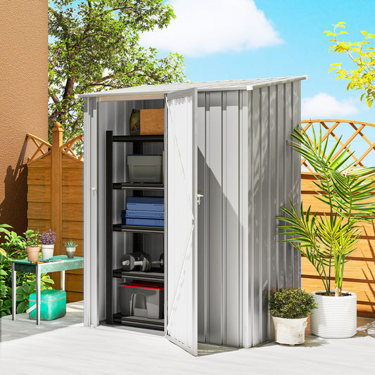 Outsunny 5ft by 3ft Garden Storage Shed Metal Outdoor Shed With Sloped Roof Aluminium Grey Weather Resistant
