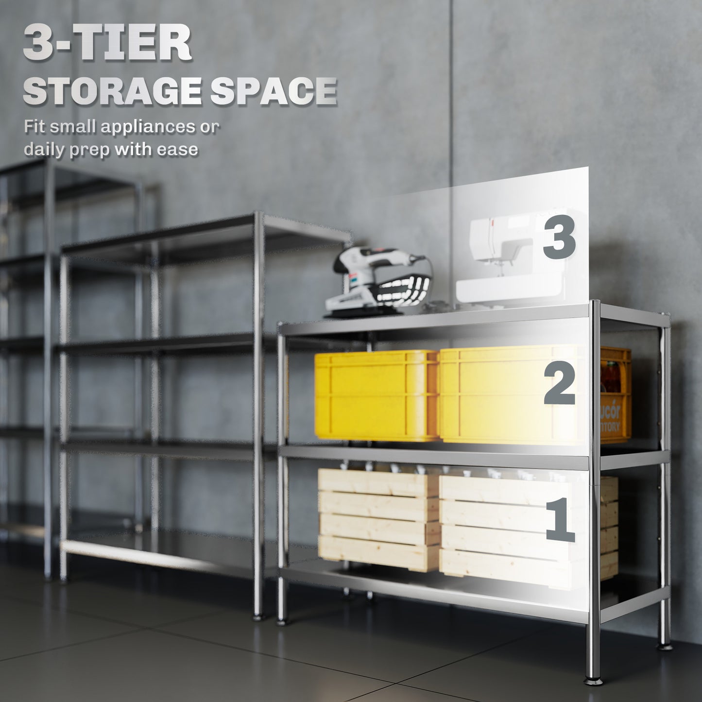 HOMCOM 3-Tier Bakers Rack With Storage Stainless Steel Microwave Stand Adjustable Shelves For Small Spaces Silver Tone