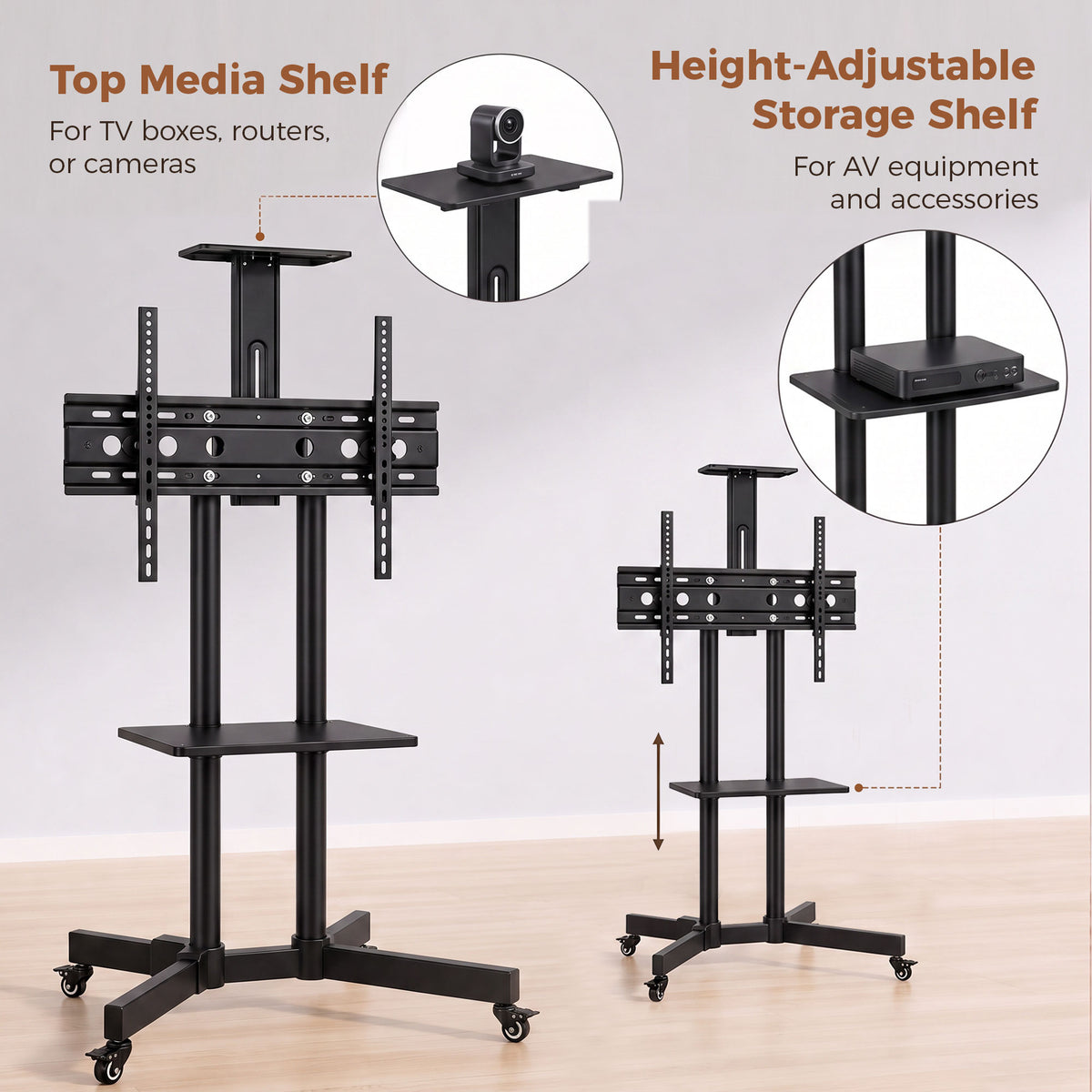 HOMCOM Mobile TV Stand on Wheels for 32 to 75 Inch TVs Tilt Height Adjustable