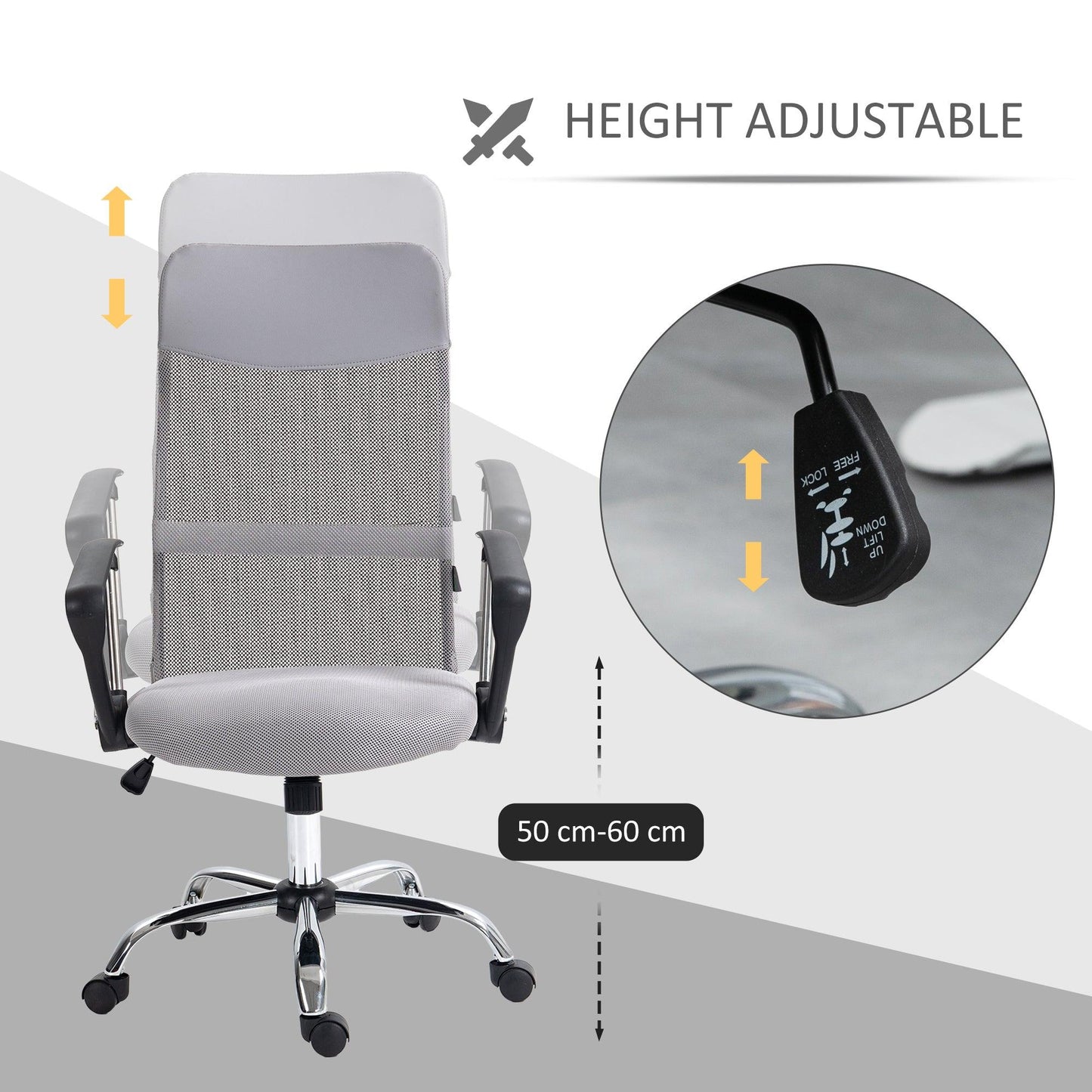 Vinsetto Ergonomic Mesh Office Chair, Adjustable Height, Tilt Function, Light Grey - 50 characters - ALL4U RETAILER LTD