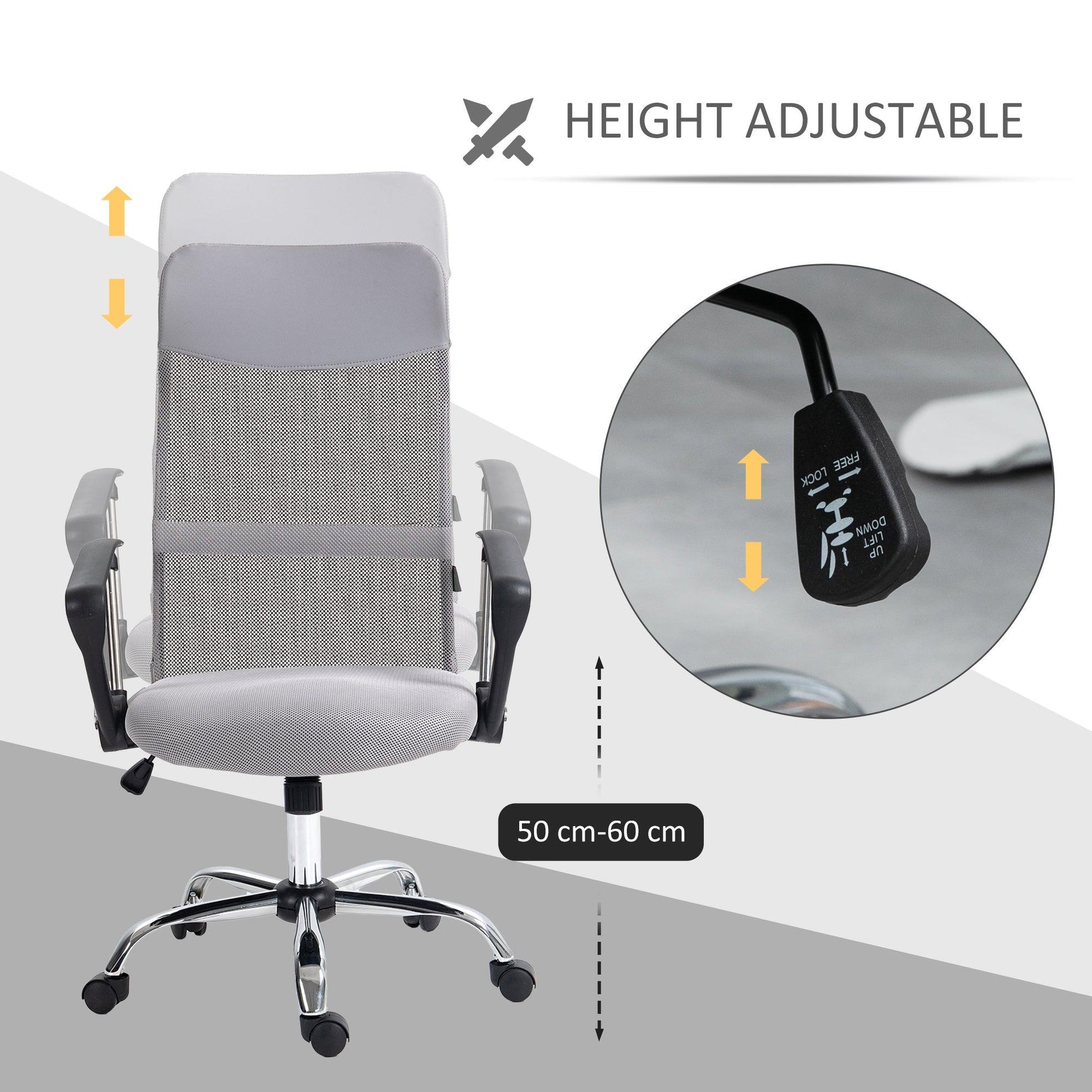 Vinsetto Ergonomic Mesh Office Chair, Adjustable Height, Tilt Function, Light Grey - 50 characters - ALL4U RETAILER LTD