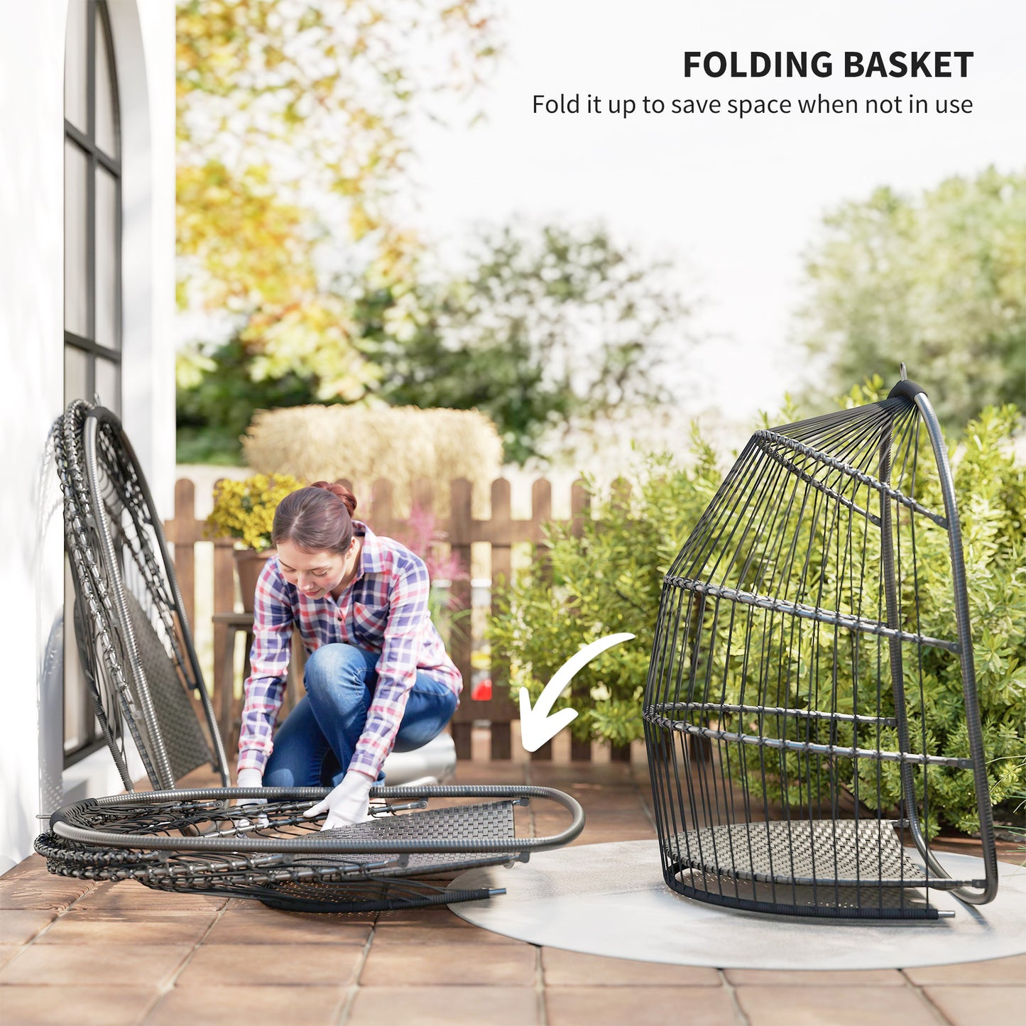 Outsunny Hanging Egg Chair With Foldable Rattan Garden Swing And Thickened Cushion For Indoor Outdoor Patio Dark Grey