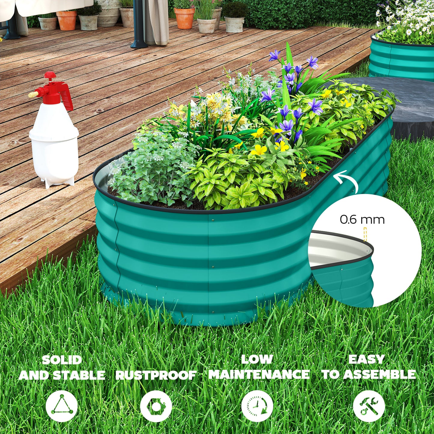 Outsunny Set of Two 150 x 60cm Galvanised Steel Planters in Green for Outdoor Gardens