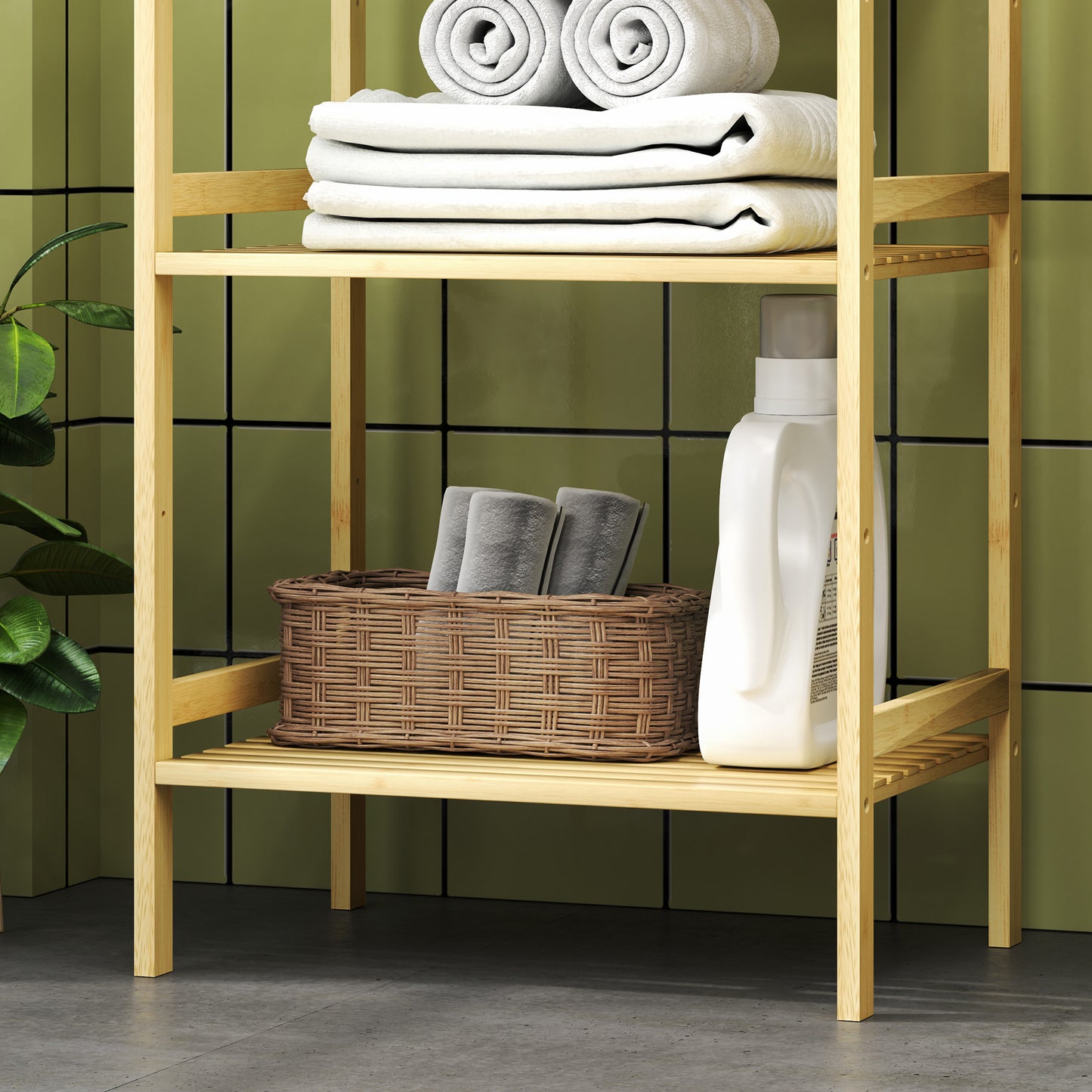 Homcom Three Tier Bamboo Adjustable Shelf Storage Unit Bathroom Moisture Resistant Organizer