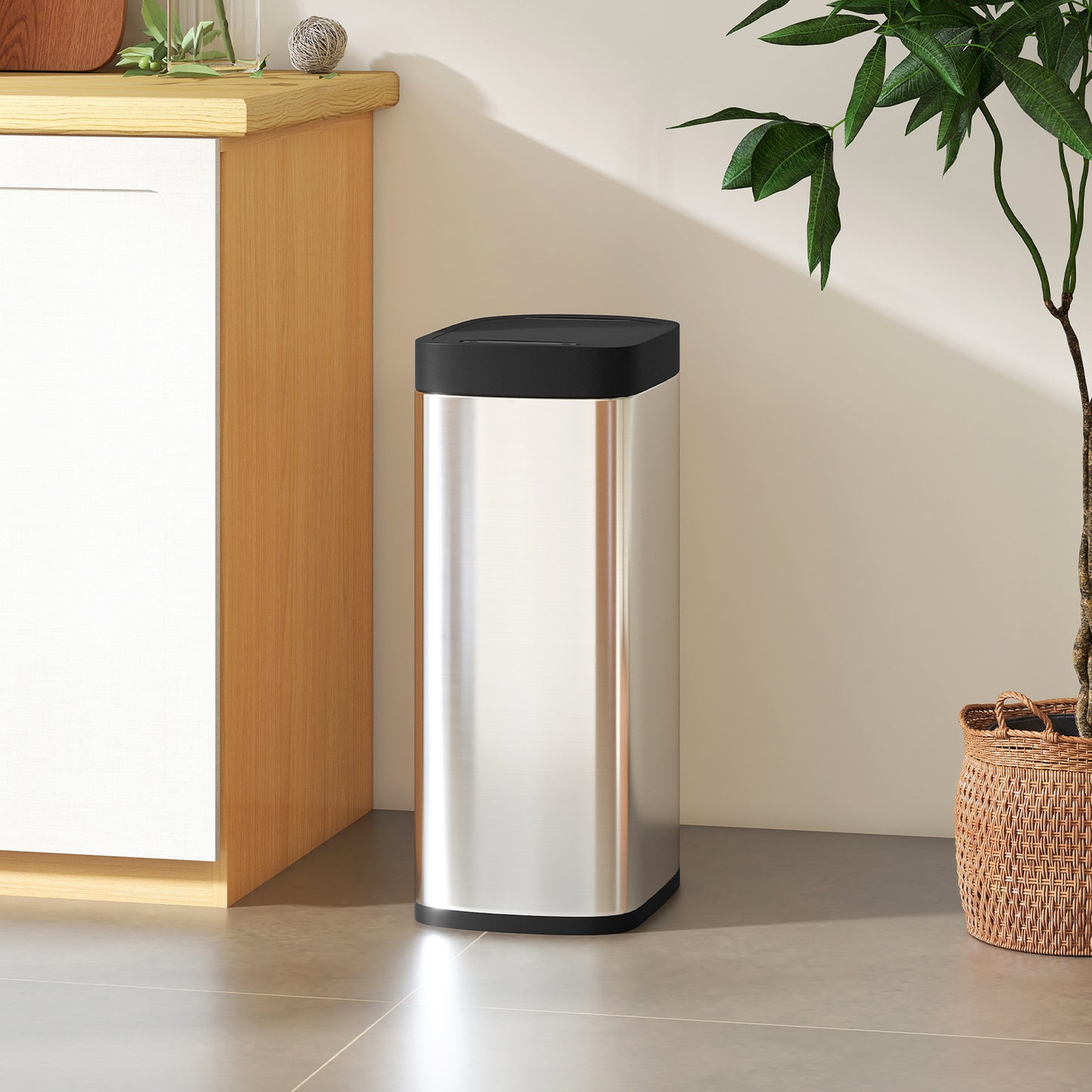 HOMCOM 50L Sensor Bin Automatic Touchless Kitchen Bin With Manual Override Battery Operated Inner Bucket Free