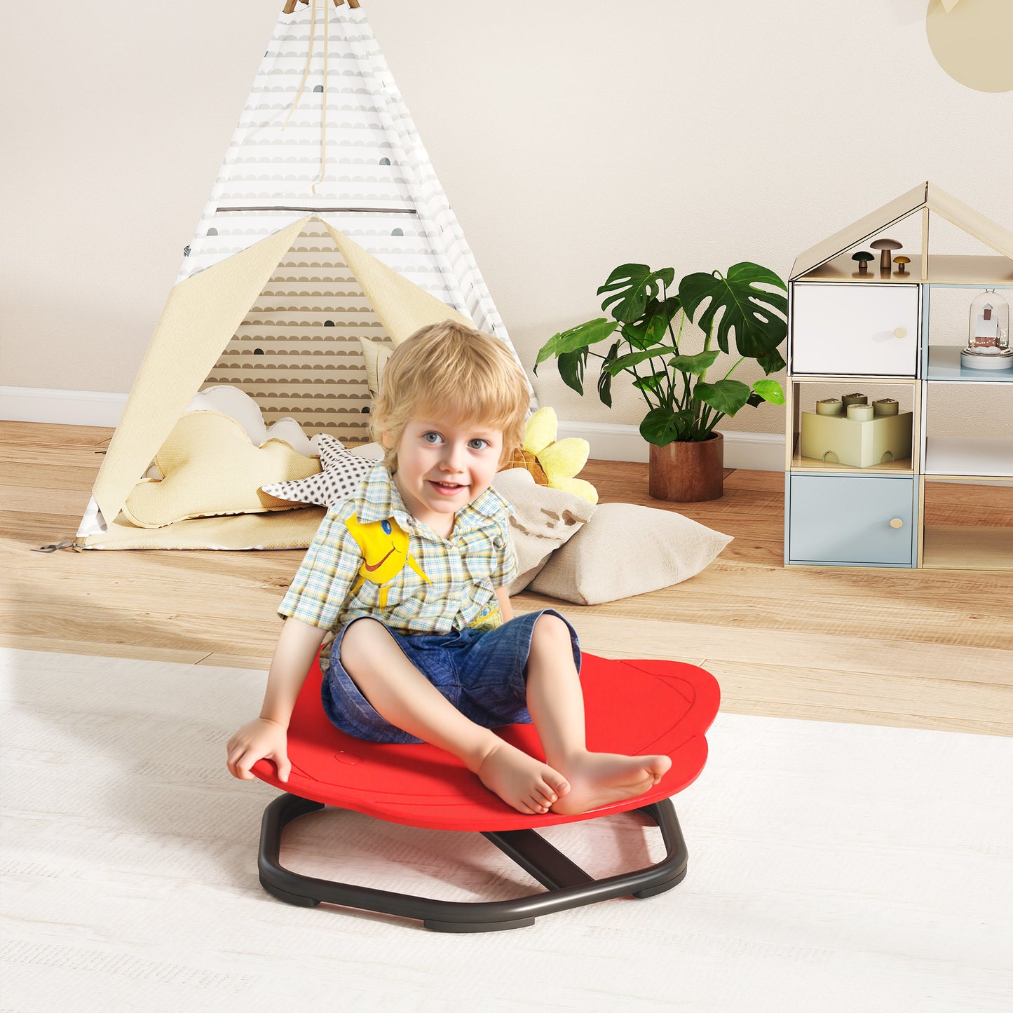 Aiyaplay Planet Shaped Kids Swivel Chair for Sensory Spinning Balance and Coordination Training Red