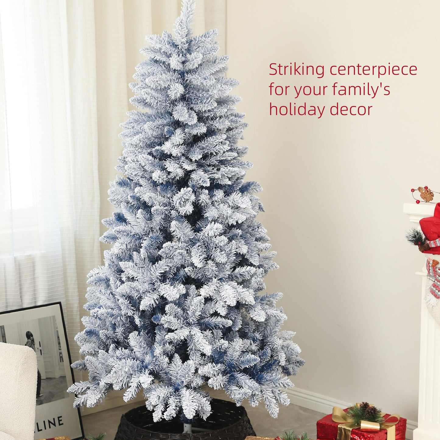 HOMCOM 5ft Snowy Blue Flocked Christmas Tree with 450 Tips and Metal Stand - ALL4U RETAILER LTD