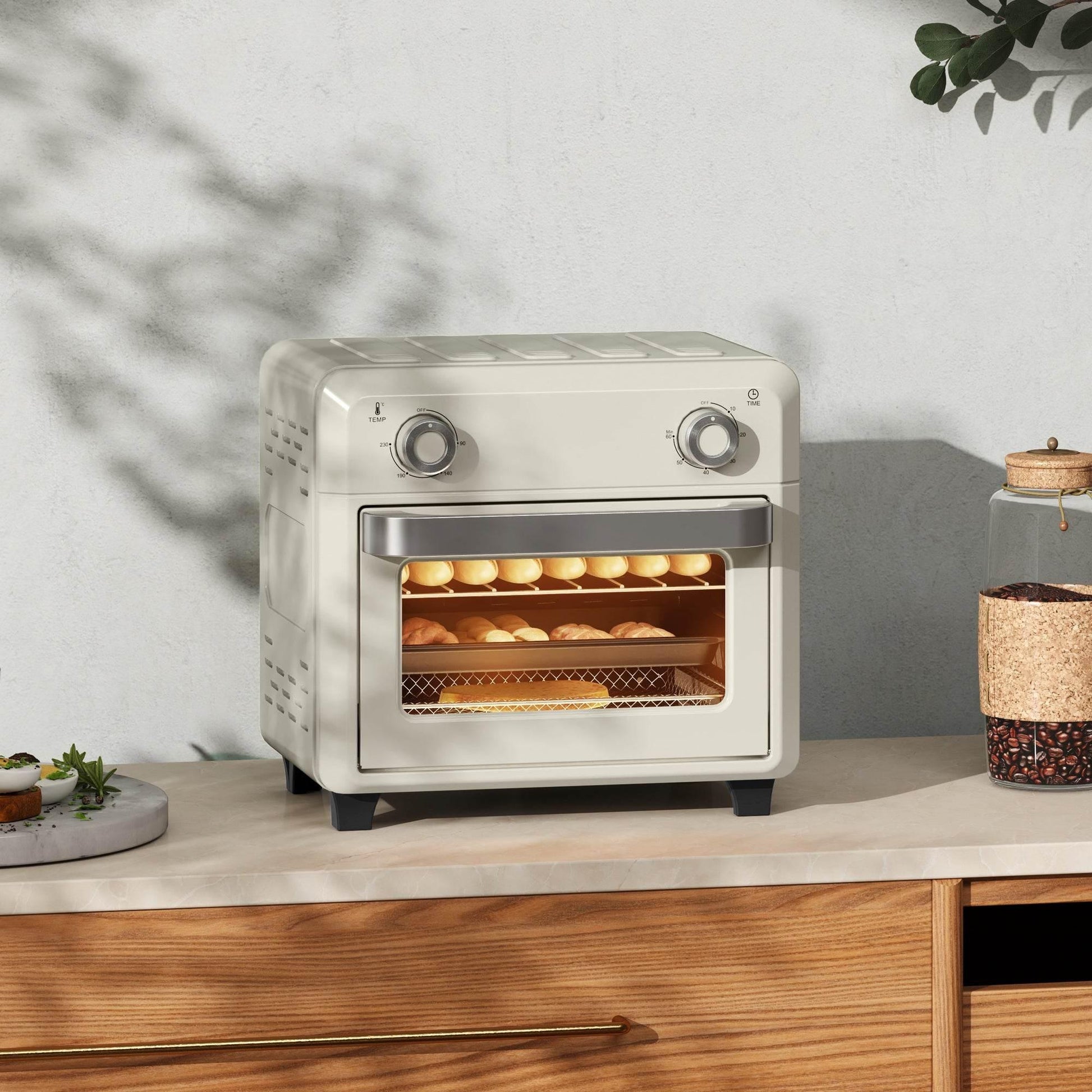 HOMCOM 10L Compact Air Fryer Oven with Touch Screen, Adjustable Timer, and Oil-Free Cooking - Cream White - ALL4U RETAILER LTD