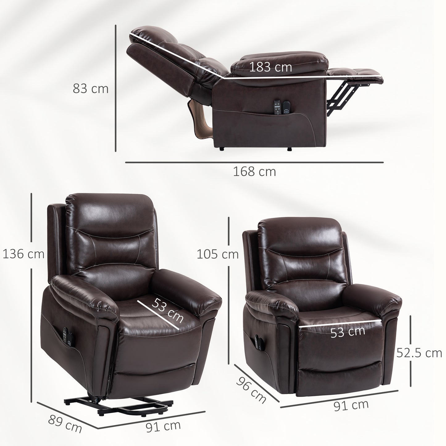 HOMCOM Power Lift Recliner Chair With Vibration Massage And Heat USB Brown With Remote Control