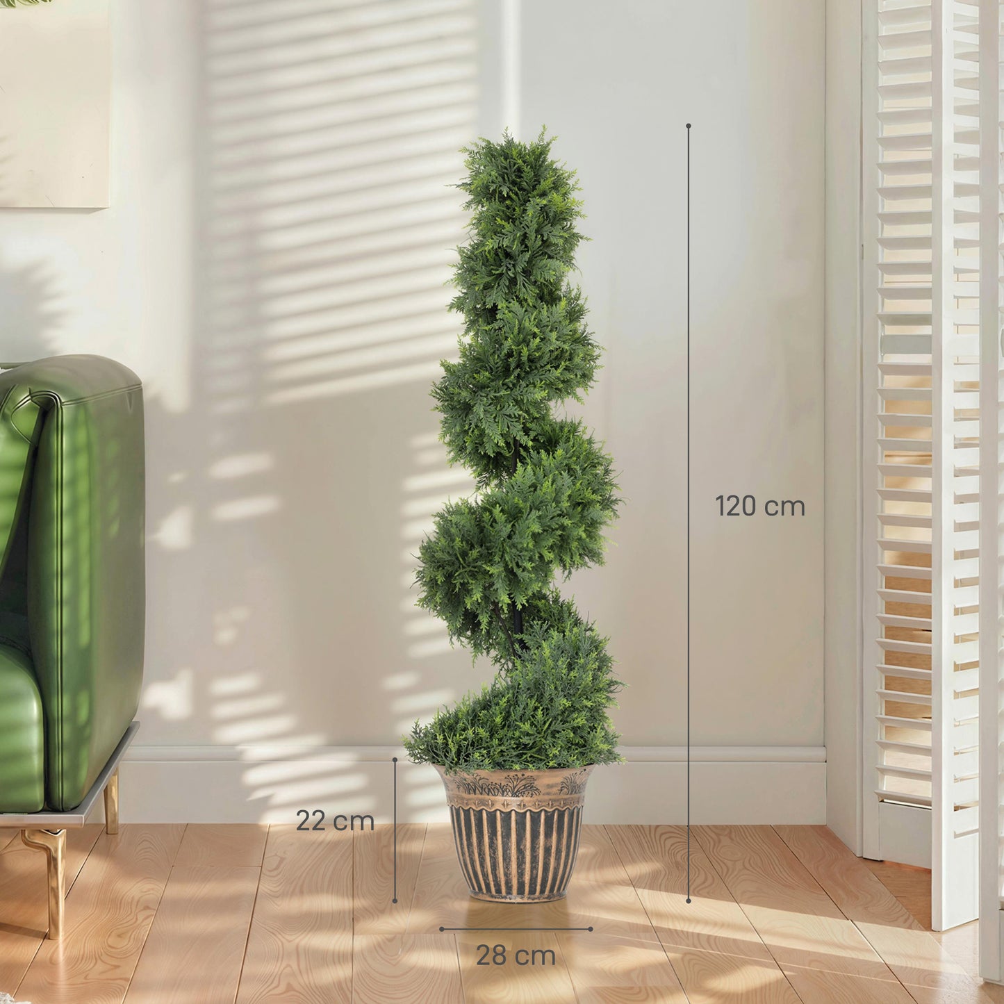 HOMCOM Set of 2 Artificial Topiary Spiral Boxwood Trees with Pots for Indoor Outdoor Decor 120cm