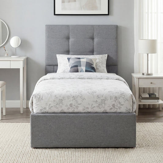 HOMCOM 3Ft Single Ottoman Bed With Gas Lift Storage Grey Upholstered Bed Frame For Small Rooms