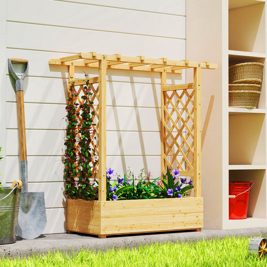 Outsunny Wooden Garden Planter With Trellis Raised Bed Box For Vegetables Herbs And Flowers 110 x 44 x 113 cm Natural