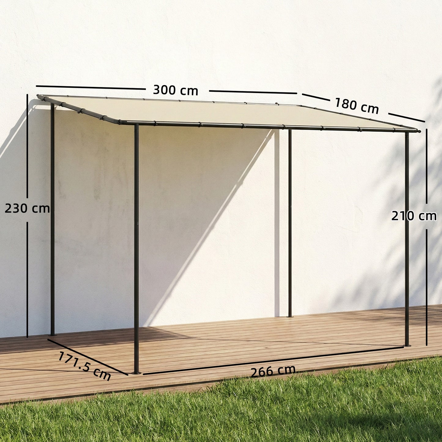 Outsunny 3 X 2 M Lean To Garden Pergola With Metal Frame UPF 30 Protection Sloped Roof Cream