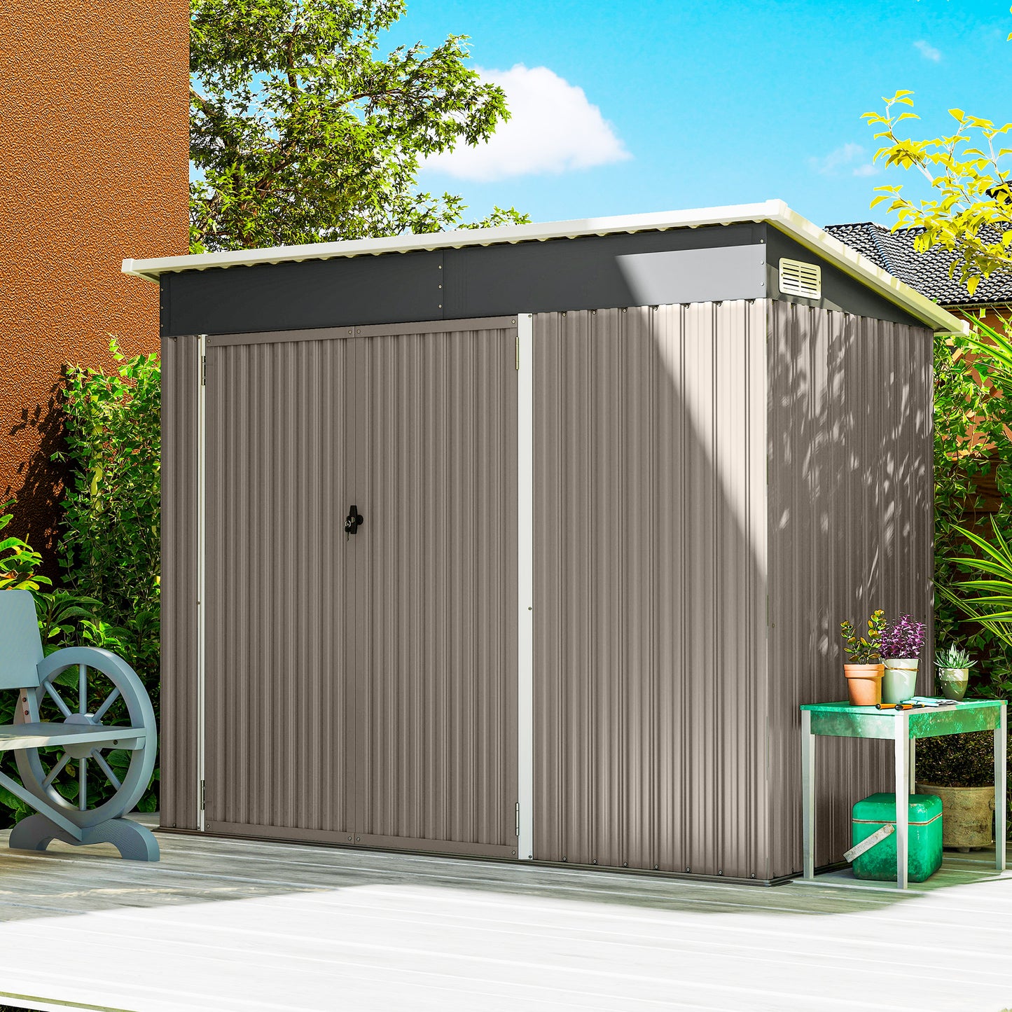 Outsunny 7.5 x 4.3 Ft Metal Garden Storage Shed Waterproof Outdoor Shed With Triple Lockable Doors Vents Light Grey