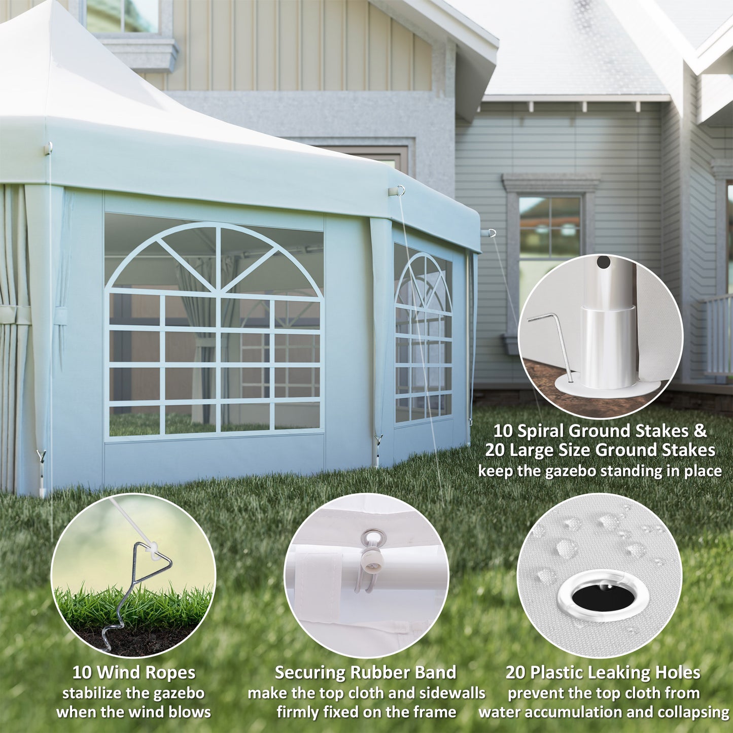 Outsunny 10 Sided Decagonal Garden Gazebo Marquee Party Tent Canopy With Durable Metal Frame 8.9m x 6.5m White
