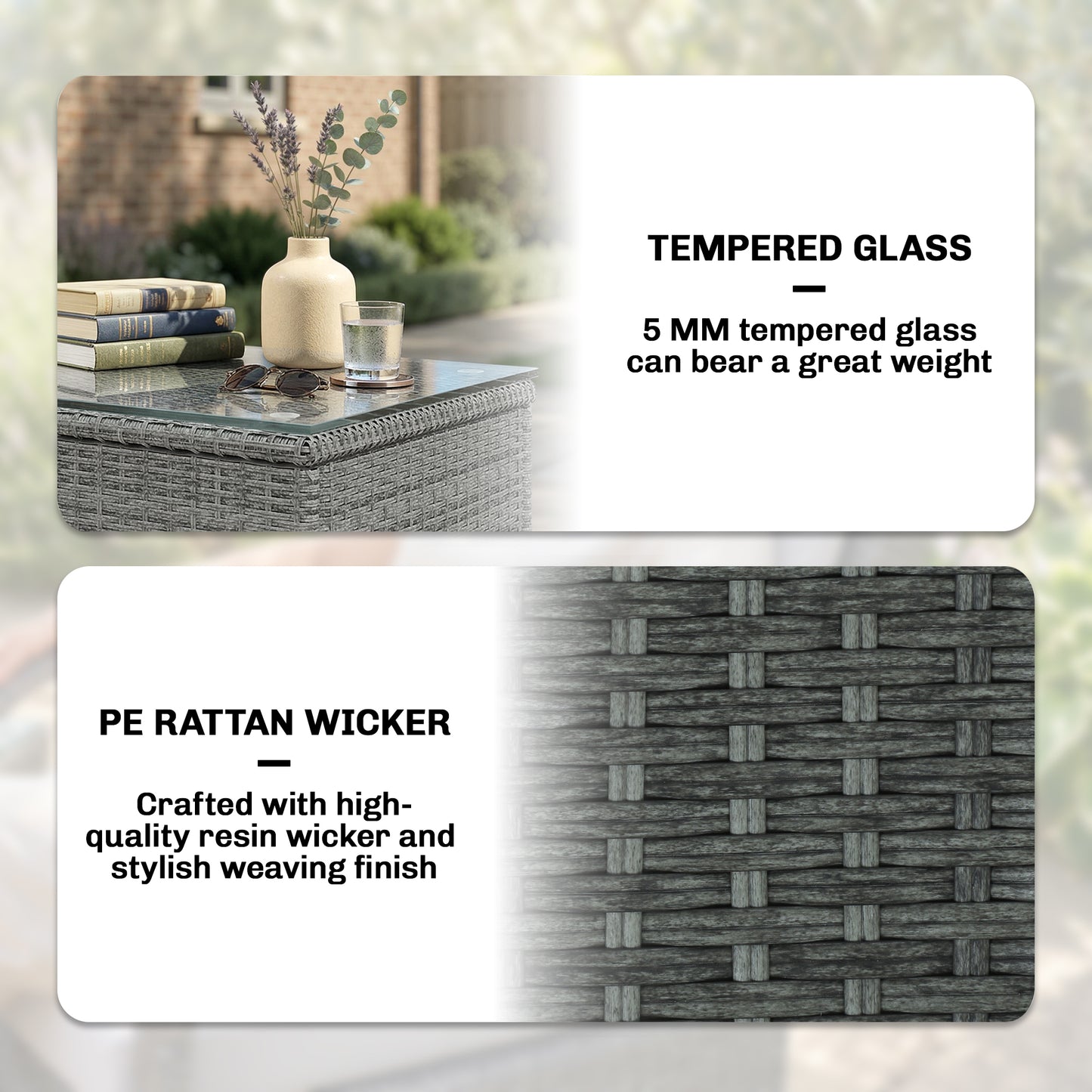 Outsunny Outdoor 3 Piece Rattan Bistro Set With Metal Frame And Glass Top Coffee Table In Light Grey