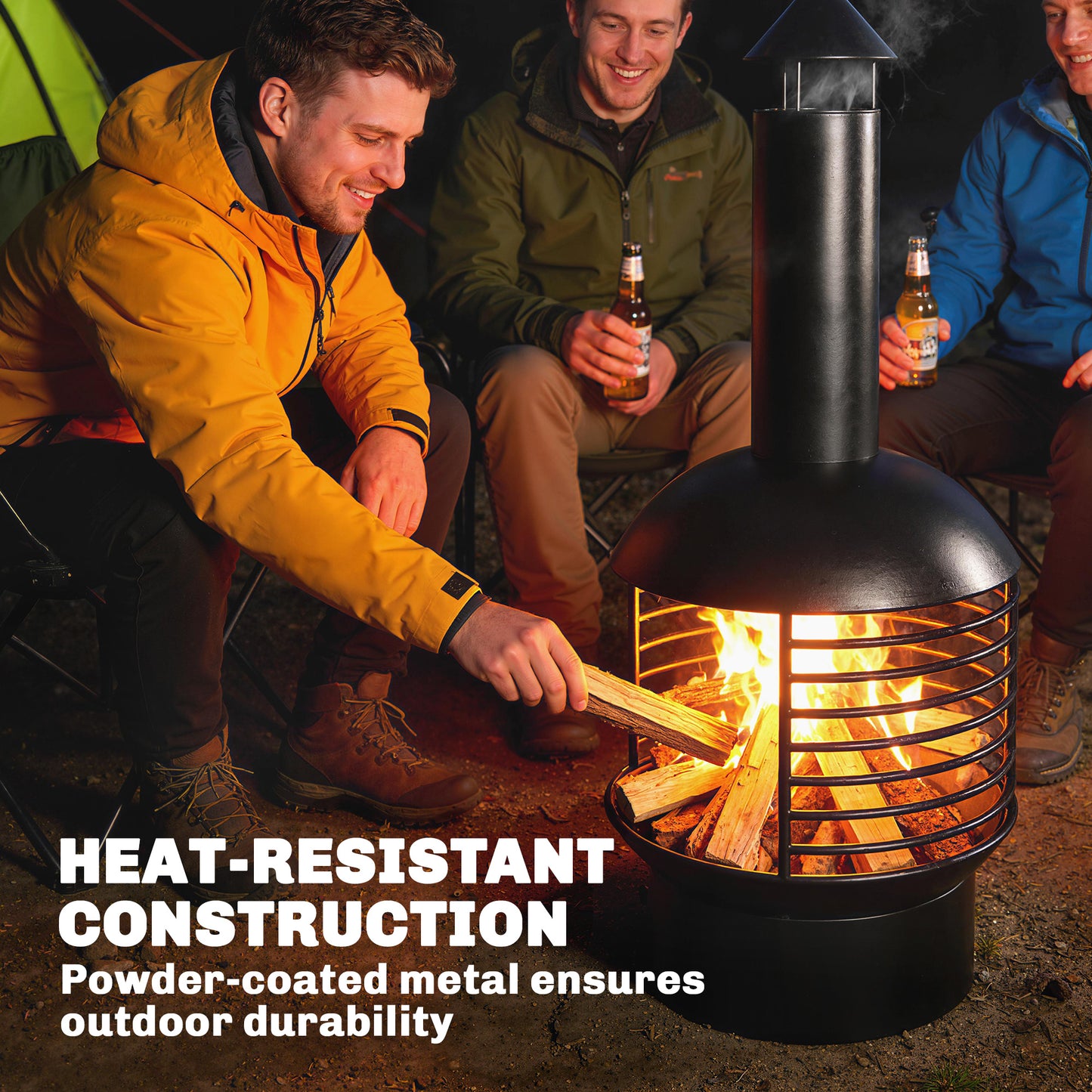 Outsunny Chimney Fire Pit Portable Wood Burning Outdoor Fireplace With Poker Charcoal Grid For Garden Patio Black