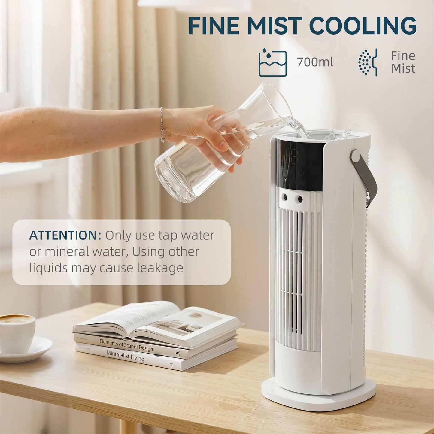 HOMCOM 16 Inch Mist Tower Fan With DC Motor 3 Speeds 90 Degree Oscillation 10 Hour Timer For Bedroom And Home Office