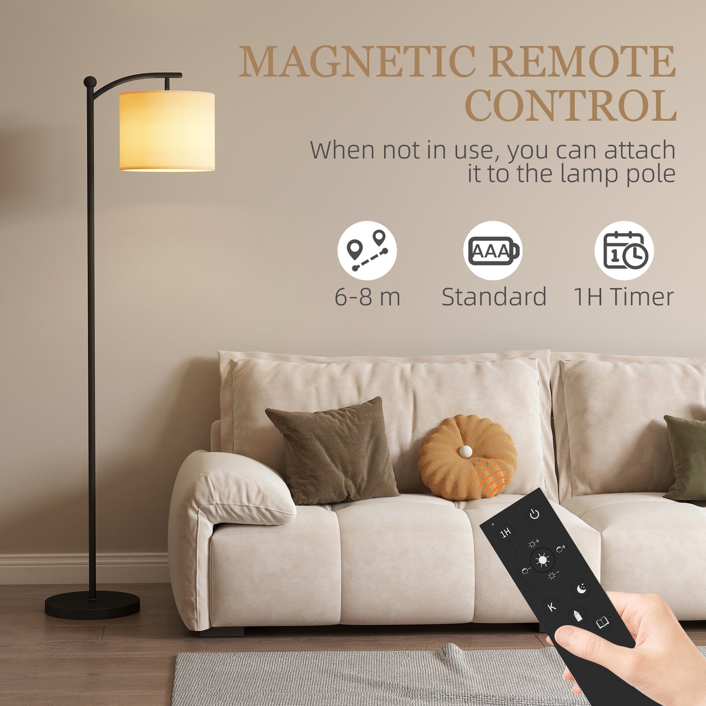 HOMCOM LED Floor Lamp With Remote Control 11 Level Brightness And Color Temperature From Warm To Cool White Black Finish