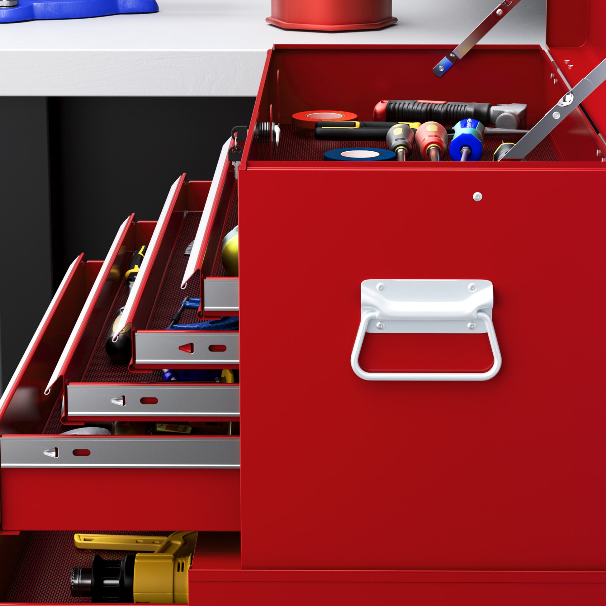 HOMCOM Rolling Metal Tool Chest with 6 Drawers and Lockable Cabinet for Garage and Workshop, Red - ALL4U RETAILER LTD