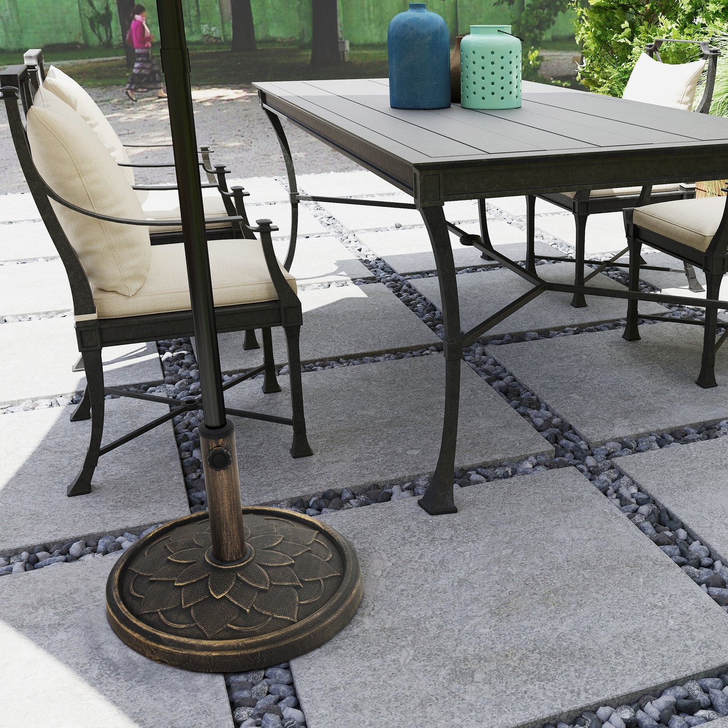 Outsunny 12kg Resin Garden Parasol Base Round Umbrella Stand Heavy Duty for 32 38 48 mm Poles Bronze Tone
