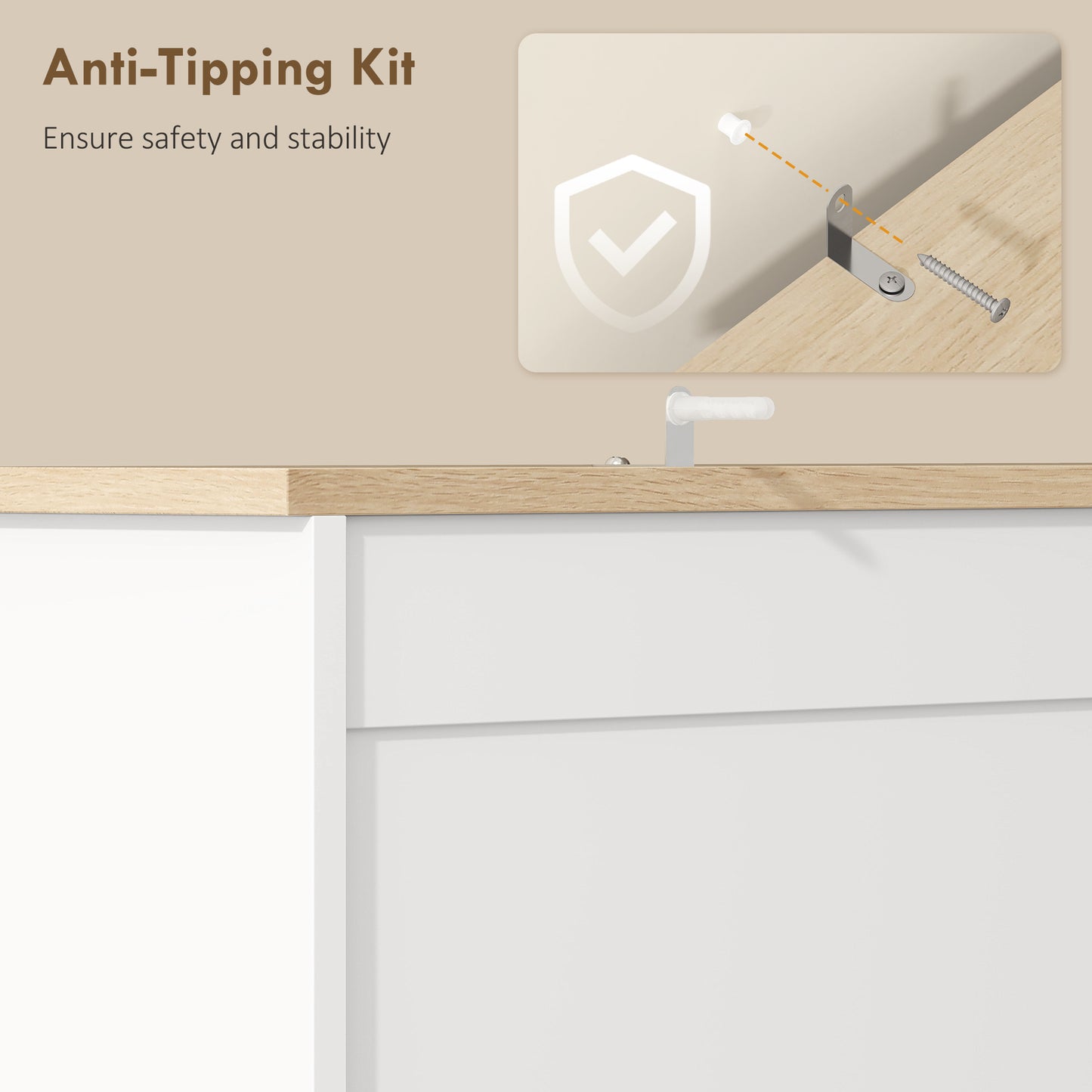 HOMCOM Freestanding Kitchen Cabinet With 2 Cabinets, 2 Drawers, Open And Adjustable Shelves, White