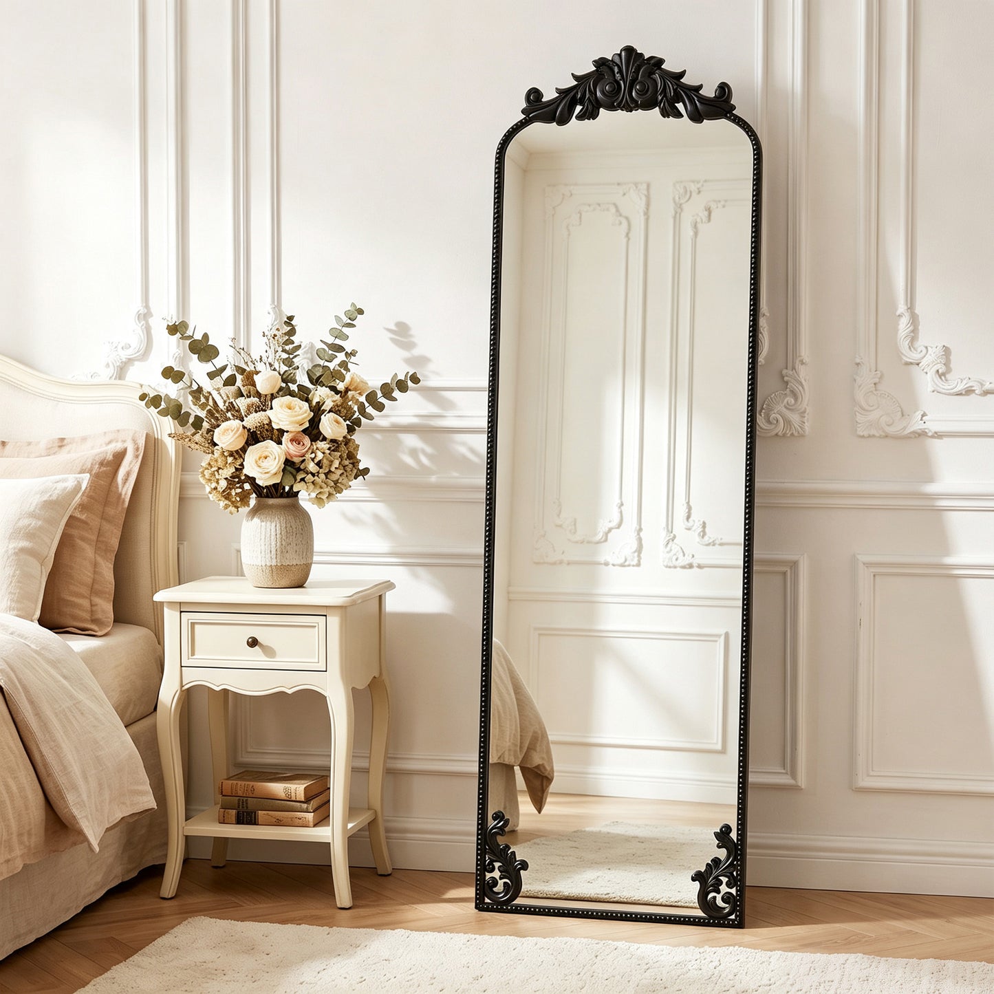 HOMCOM Baroque Full Length Floor Mirror With Black Metal Frame For Bedroom