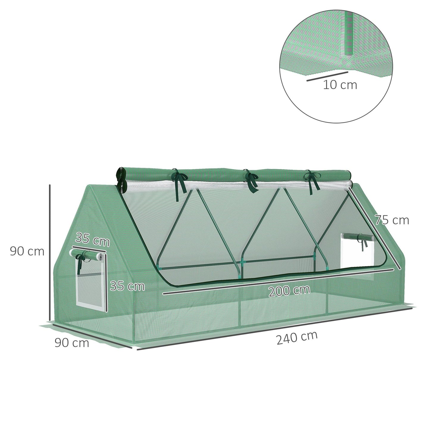 Outsunny Portable Small Polytunnel with Mesh Windows, 240x90x90cm - ALL4U RETAILER LTD