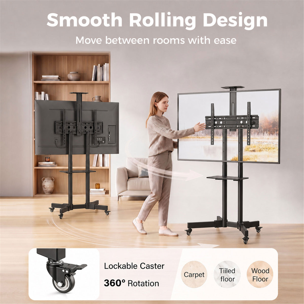 HOMCOM Mobile TV Stand on Wheels for 32 to 75 Inch TVs Tilt Height Adjustable