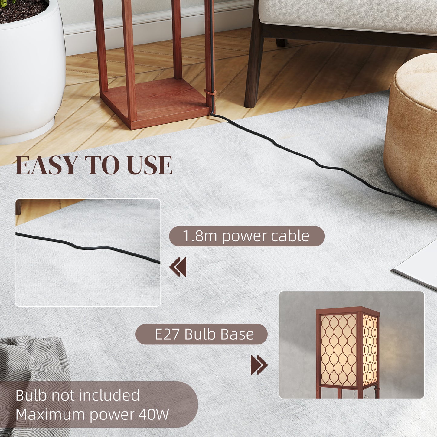 HOMCOM Three Shelf Standing Lamp Brown And White With Overhead Reading Light And Storage Shelves