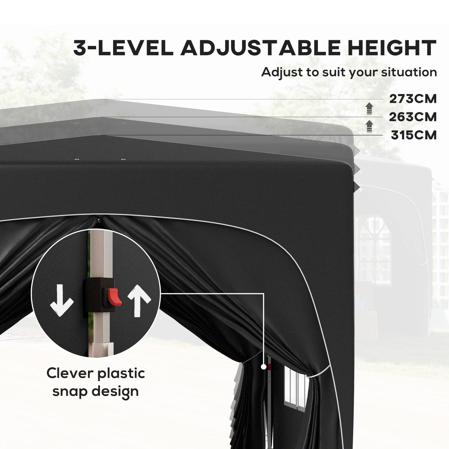 Outsunny 3 x 3m Pop Up Gazebo Shelter With Accessories Black UPF50 Plus UV Protection And Adjustable Height