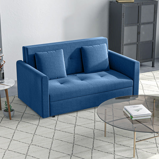 HOMCOM 2 Seater Sofa Bed Convertible Bed Settee Modern Fabric Loveseat Couch with Cushions Hidden Storage Guest Room Dark Blue - ALL4U RETAILER LTD