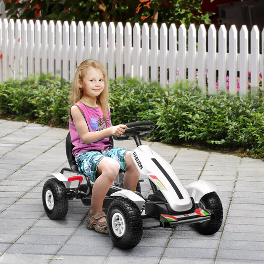 HOMCOM Adjustable Kids Pedal Go Kart with Handbrake & Inflatable Tires, Perfect for Ages 5-12, White - ALL4U RETAILER LTD