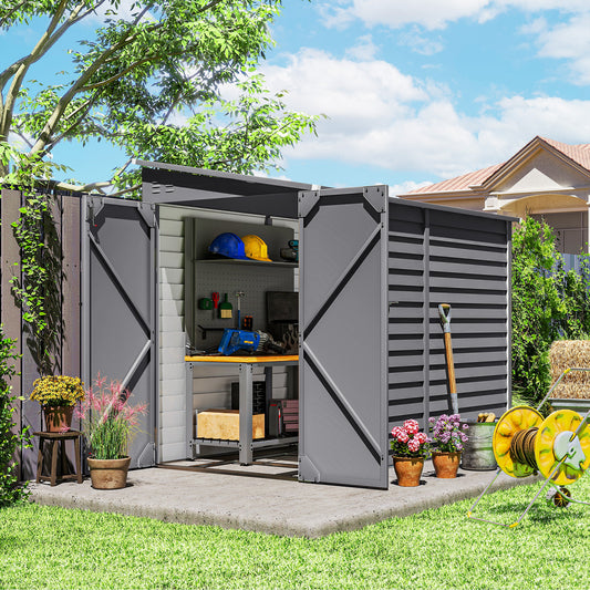 Outsunny 5x9ft Galvanised Metal Garden Shed With Foundation Kit Lean To Lockable Doors Gloves And 2 Air Vents Grey