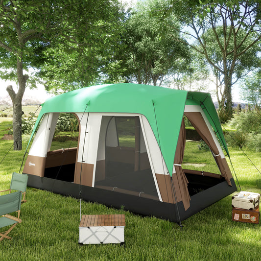 Outsunny Spacious Six-Man Family Camping Tent with Removable Rainfly and Accessories - Green - ALL4U RETAILER LTD