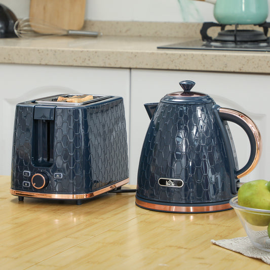 HOMCOM 1.7L 3000W Fast Boil Kettle And 2 Slice Toaster Set With Auto Shut Off And Browning Controls In Blue