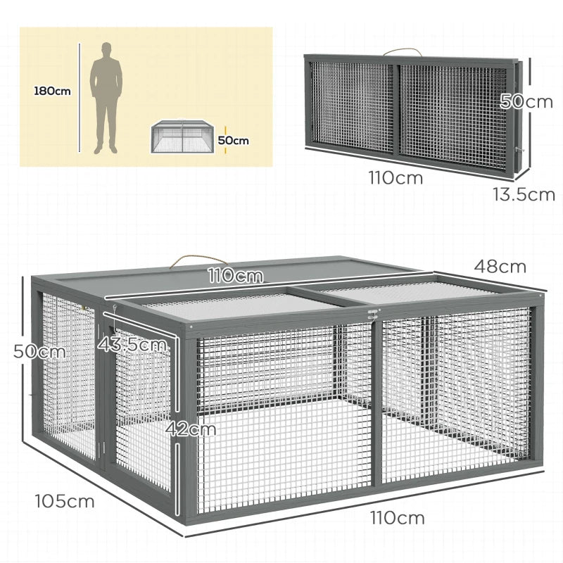 PawHut Grey Wooden Folding Rabbit Hutch - Portable and Stylish Small Animal Cage - ALL4U RETAILER LTD