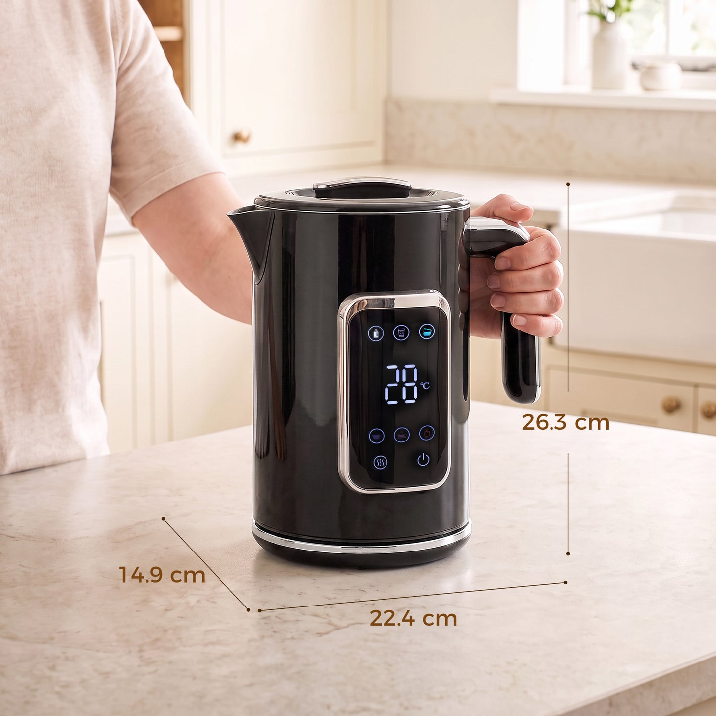 HOMCOM 1.7L Electric Kettle With Led Display Adjustable Temp Black