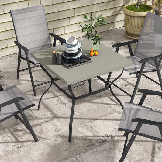 Outsunny Square 80cm Outdoor Dining Table with Umbrella Hole for 4 People - Marble Effect Top, Black Steel Design - ALL4U RETAILER LTD