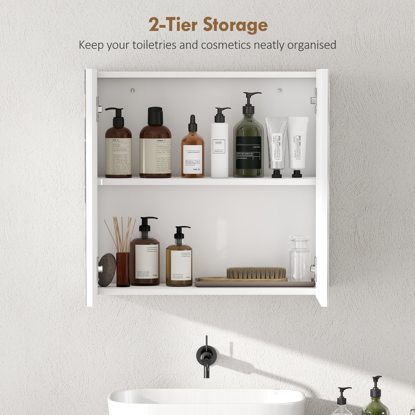 HOMCOM Double Door Bathroom Mirror Cabinet White With Adjustable Shelf For Extra Storage