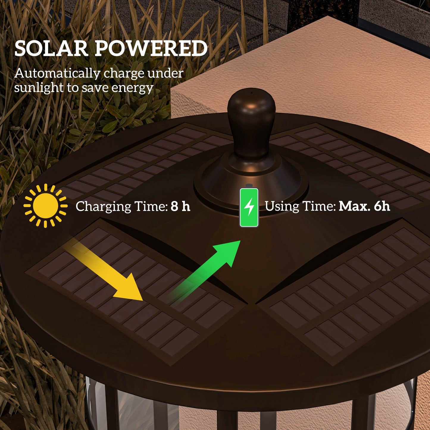 Outsunny Set Of Two 1.8m Traditional Style Solar Lamp Posts Black Stainless Steel IP44 Outdoor Garden Lighting 2 Pack