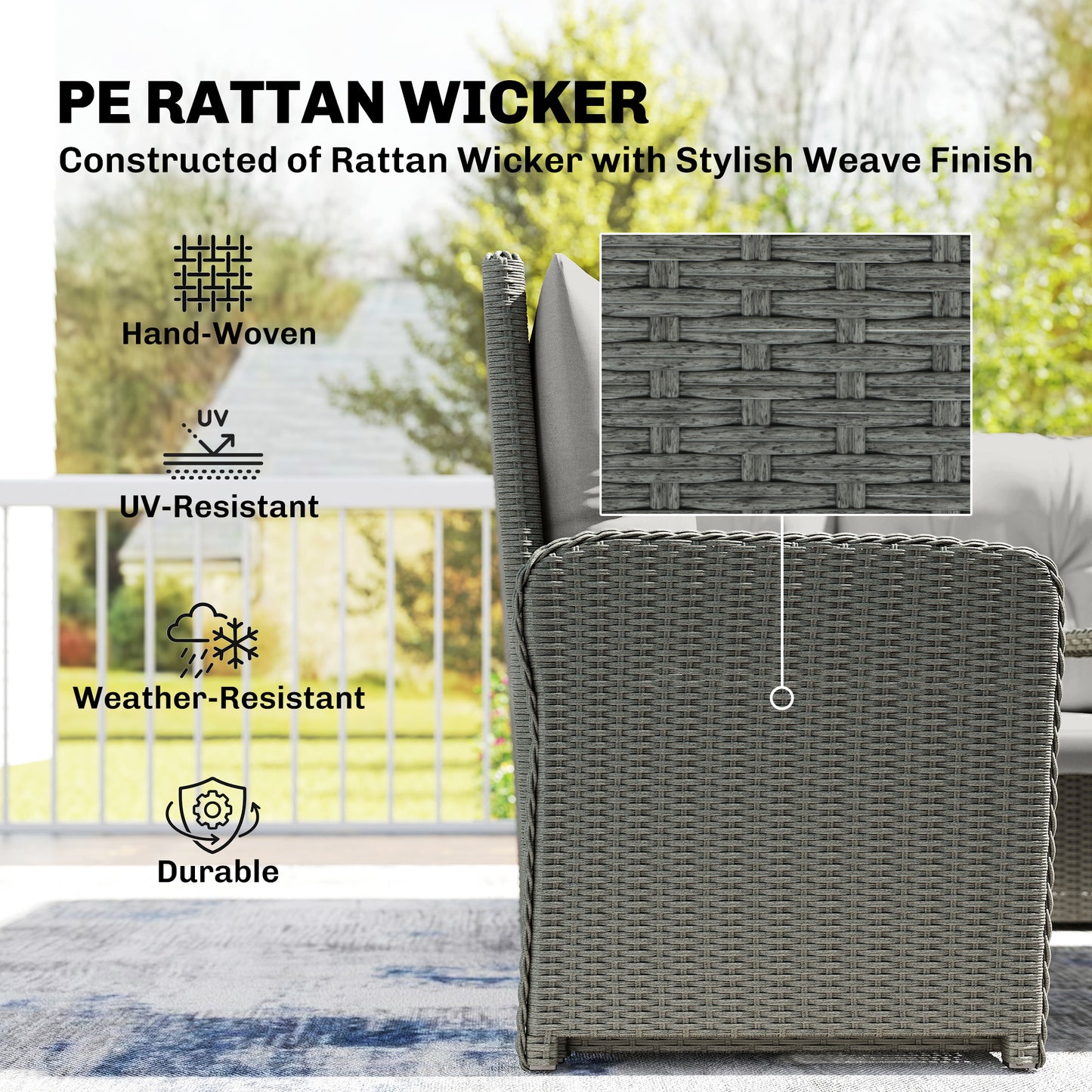 Outsunny Six Piece Outdoor PE Rattan Patio Furniture Set With Corner Sofa And Wicker Lounge Conversation Set